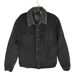 Levis Levi Strauss Mens Small Black Denim Lined Jean Jacket Ranch Workwear